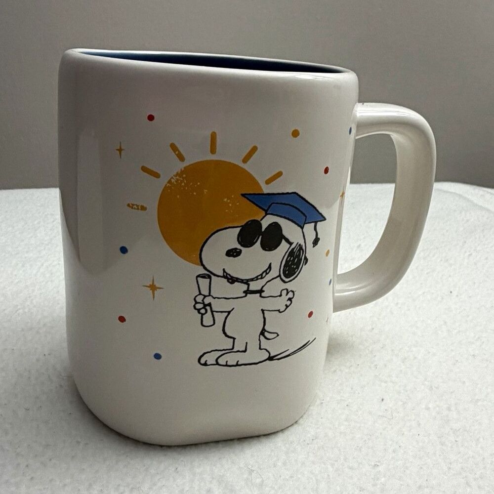 Rae Dunn Peanuts Snoopy 18 Oz Mug You Did It Graduation Blue Interior Ceramic